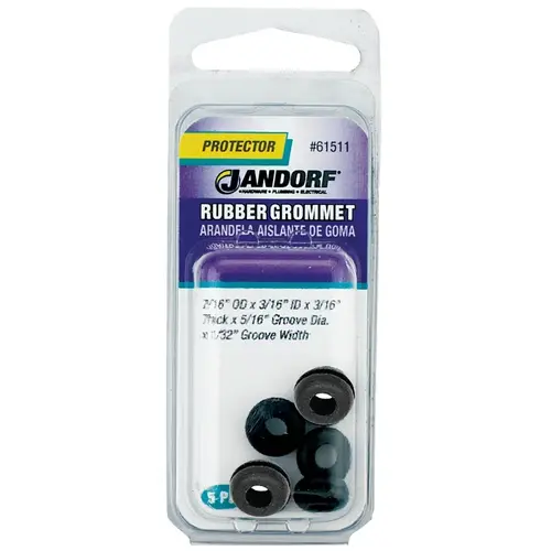 Grommet, Rubber, Black, 3/16 in Thick Panel Grommet, Rubber, Black, 3/16 in Thick Panel