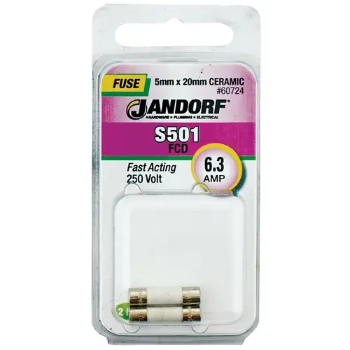 Fast Acting Fuse, 6.3 A, 250 V, 1500 A Interrupt, Ceramic Body Fast Acting Fuse, 6.3 A, 250 V, 1500 A Interrupt, Ceramic Body
