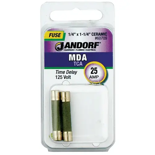 Time Delay Fuse, 25 A, 125 VDC, 1500 A, 10 kA Interrupt, Ceramic Body Time Delay Fuse, 25 A, 125 VDC, 1500 A, 10 kA Interrupt, Ceramic Body