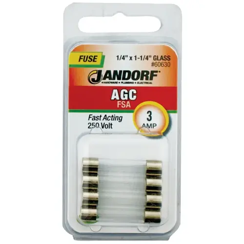 Fast Acting Fuse, 3 A, 250 V, 100 A, 10 kA Interrupt, Glass Body Fast Acting Fuse, 3 A, 250 V, 100 A, 10 kA Interrupt, Glass Body