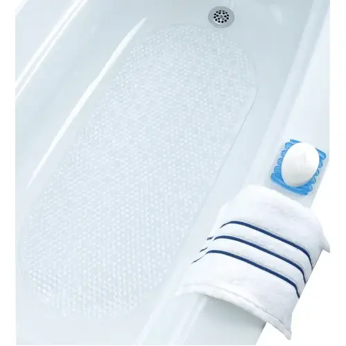 Bubble Bath Mat with Microban, 35 in L, 15 in W, Vinyl Mat Surface, Clear