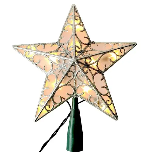 Christmas Ornament, 10 in H, Star, Tree Topper, Mini Light Bulb, Plastic Green Wire, Silver - pack of 12 Christmas Ornament, 10 in H, Star, Tree Topper, Mini Light Bulb, Plastic Green Wire, Silver - pack of 12