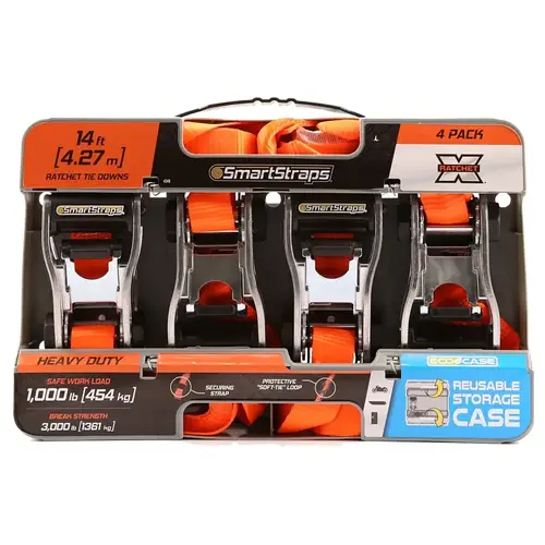 Tie-Down, 1-1/4 in W, 14 ft L, Polyester, Orange, 1000 lb, S-Hook End Fitting, Steel End Fitting Tie-Down, 1-1/4 in W, 14 ft L, Polyester, Orange, 1000 lb, S-Hook End Fitting, Steel End Fitting