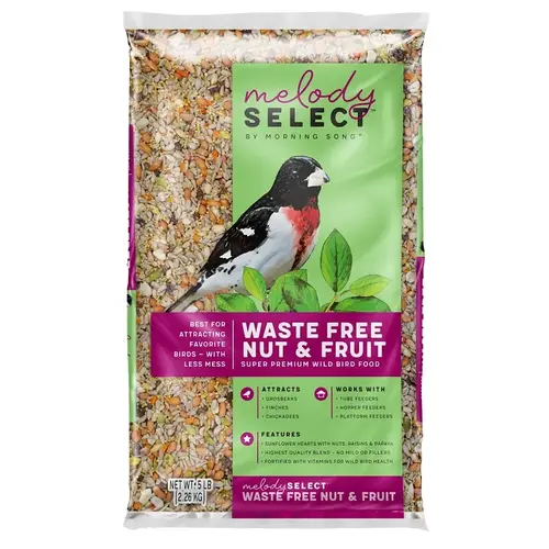 Melody Select Series Wild Bird Food, Premium, Waste-Free, Fruit, Nut Flavor, 5 lb Bag Melody Select Series Wild Bird Food, Premium, Waste-Free, Fruit, Nut Flavor, 5 lb Bag