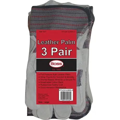 Driver Gloves, Men's, L, Wing Thumb, Rubberized Safety Cuff - pack of 3 Driver Gloves, Men's, L, Wing Thumb, Rubberized Safety Cuff - pack of 3