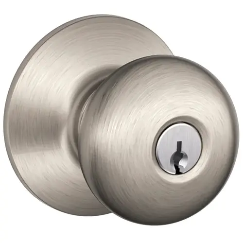Plymouth Series Keyed Entry Knob, Brass/Zinc, Satin Nickel