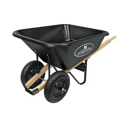 Wheelbarrow, 8 cu-ft Volume, Polypropylene Co-Polymer, 2 -Wheel, Pneumatic Wheel, 16 in Wheel Black