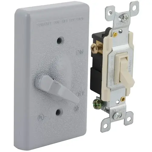 Toggle Cover, 4-39/64 in L, 2-53/64 in W, Metal, Gray, Powder-Coated Toggle Cover, 4-39/64 in L, 2-53/64 in W, Metal, Gray, Powder-Coated