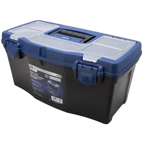 Tool Box, 17-7/8 in L x 8-3/4 in W x 6-1/2 in H, Plastic, Black/Blue, 7-Compartment - pack of 12