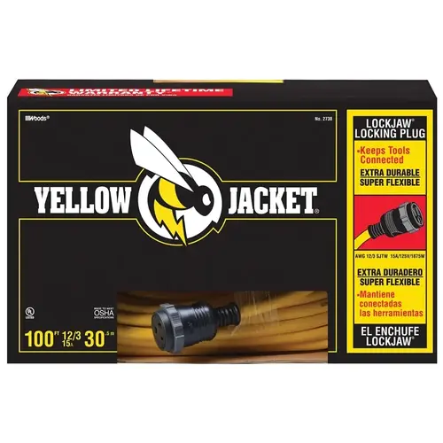 Extension Cord, 12 AWG Cable, 100 ft L, 15 A, 125 V, Yellow Extension Cord, 12 AWG Cable, 100 ft L, 15 A, 125 V, Yellow