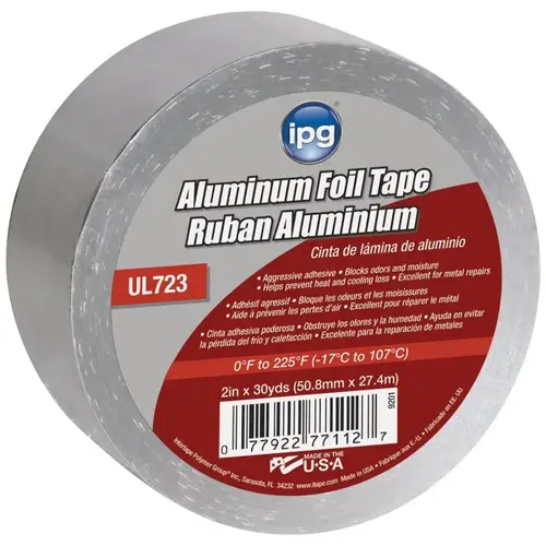 Foil Tape, 30 yd L, 2 in W, Aluminum Backing