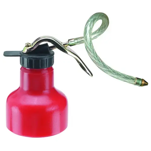 Pistol Flexible Oiler, 6 oz Capacity, 4-1/4 in H, Flexible Spout, Steel, Epoxy-Coated, Red