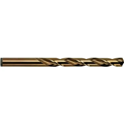 Jobber Drill Bit, 25/64 in Dia, 5-1/8 in OAL, Spiral Flute, 25/64 in Dia Shank, Cylinder Shank Gold Oxide Jobber Drill Bit, 25/64 in Dia, 5-1/8 in OAL, Spiral Flute, 25/64 in Dia Shank, Cylinder Shank Gold Oxide