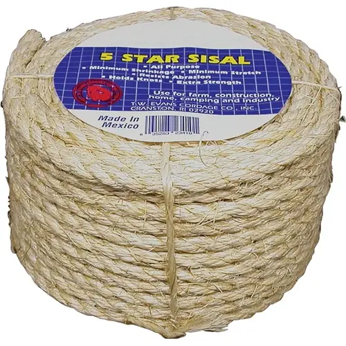 Fiber Rope, 3/8 in Dia, 732 ft L, Sisal, Natural