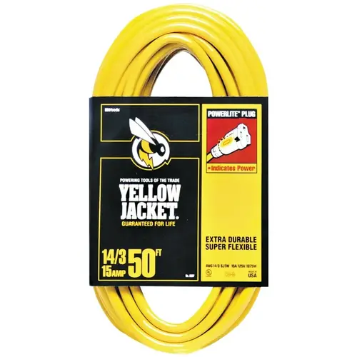 Extension Cord, 14 AWG Cable, 50 ft L, 15 A, 125 V, Yellow Extension Cord, 14 AWG Cable, 50 ft L, 15 A, 125 V, Yellow