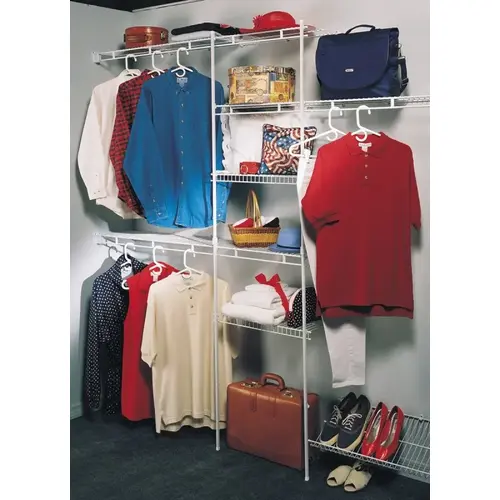 Closet Organizer Kit, Steel, White, Vinyl-Coated Closet Organizer Kit, Steel, White, Vinyl-Coated