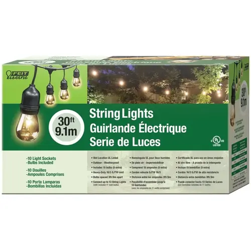String Light Set, 130 V, 11 W, 15-Lamp, Incandescent Lamp, 30 ft L String Light Set, 130 V, 11 W, 15-Lamp, Incandescent Lamp, 30 ft L