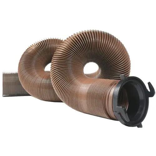 Sewer Hose, 15 ft Extended, 27 in Compressed L, HTS Vinyl, Brown