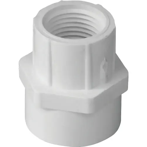 Pipe Adapter, 3/4 x 1/2 in, Slip x FPT, PVC, White, SCH 40 Schedule Pipe Adapter, 3/4 x 1/2 in, Slip x FPT, PVC, White, SCH 40 Schedule