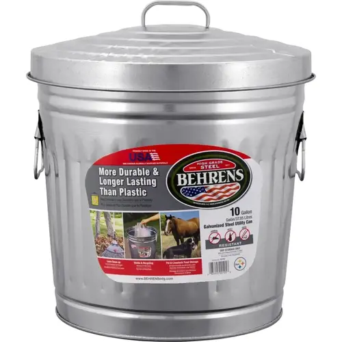 Trash Can, 10 gal Capacity, Steel