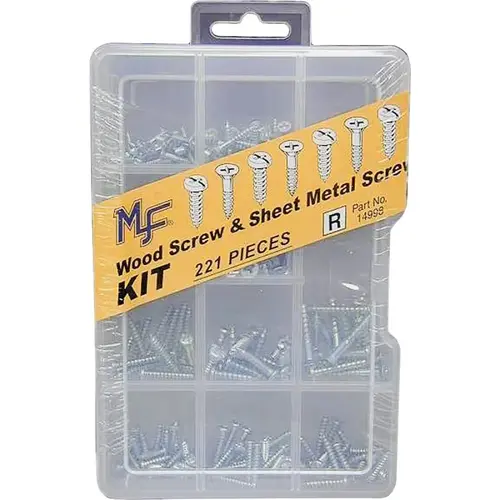 Screw Kit, Sheet Metal/Wood, 221-Piece Screw Kit, Sheet Metal/Wood, 221-Piece