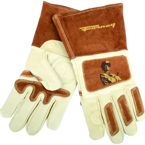 Welding Gloves, Men's, XL, Gauntlet Cuff, Brown/White, Reinforced Crotch Thumb Welding Gloves, Men's, XL, Gauntlet Cuff, Brown/White, Reinforced Crotch Thumb