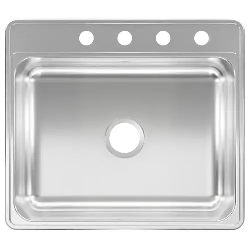 Sink, 4-Faucet Hole, 25 in OAW, 22 in OAH, Stainless Steel, Drop-In Mounting, 1-Bowl Satin Sink, 4-Faucet Hole, 25 in OAW, 22 in OAH, Stainless Steel, Drop-In Mounting, 1-Bowl Satin