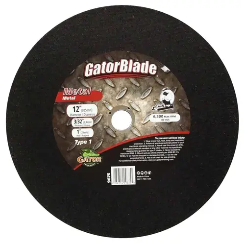 Cut-Off Wheel, 12 in Dia, 3/32 in Thick, 1 in Arbor Cut-Off Wheel, 12 in Dia, 3/32 in Thick, 1 in Arbor