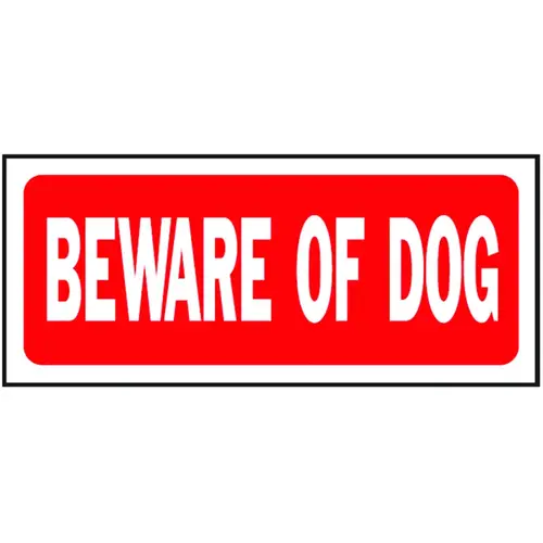 Fence Sign, Rectangular, BEWARE OF DOG, White Legend, Red Background, Plastic, 14 in W x 6 in H Dimensions - pack of 5 Fence Sign, Rectangular, BEWARE OF DOG, White Legend, Red Background, Plastic, 14 in W x 6 in H Dimensions - pack of 5