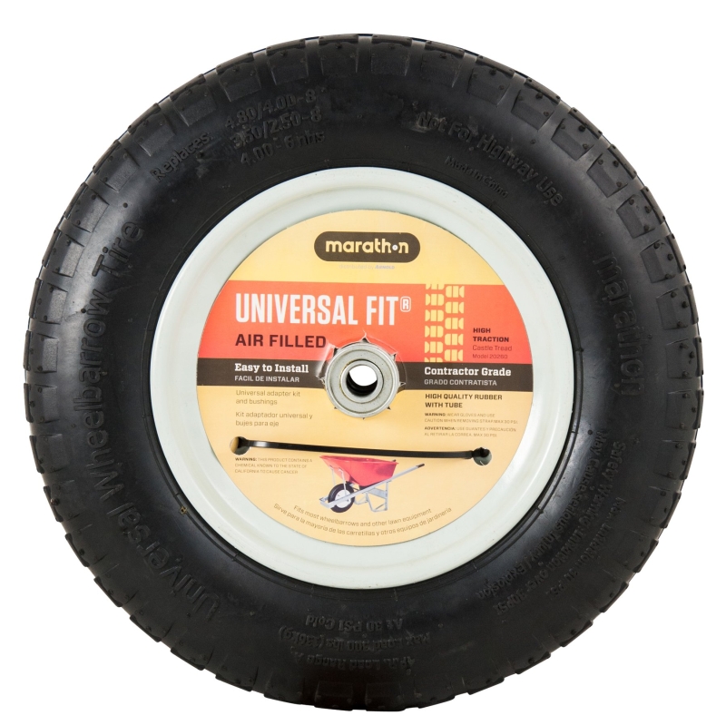 MTD PRODUCTS INC 20260 Wheelbarrow Wheel, 4.8/4 x 8 in Tire, 14-1/2 in Dia Tire, Knobby Tread