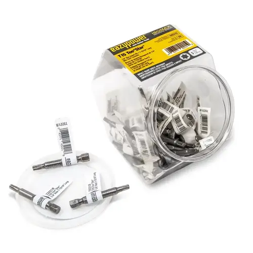 TeeStar 00 Power Bit, T15 Drive, Torx Drive, 1/4 in Shank, Hex Shank, 2 in L - pack of 50 TeeStar 00 Power Bit, T15 Drive, Torx Drive, 1/4 in Shank, Hex Shank, 2 in L - pack of 50