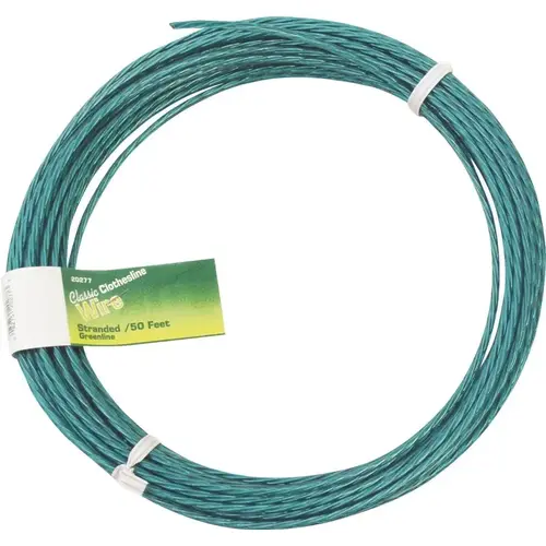 Multi-Stranded Clothesline, 50 ft L, Steel, Green