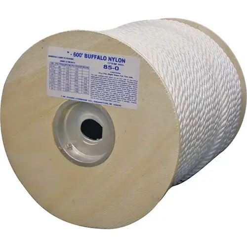 Rope, 1/2 in Dia, 300 ft L, 704 lb Working Load, Nylon, White