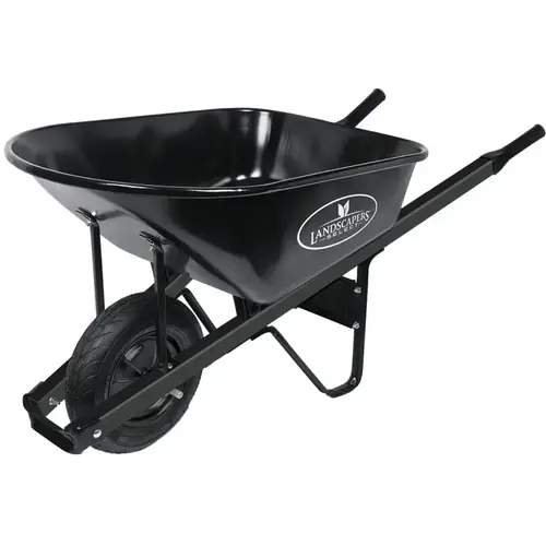 Contractor Wheelbarrow, 6 cu-ft Volume, Steel, 1 -Wheel, Pneumatic Wheel, 16 in Wheel Black Contractor Wheelbarrow, 6 cu-ft Volume, Steel, 1 -Wheel, Pneumatic Wheel, 16 in Wheel Black