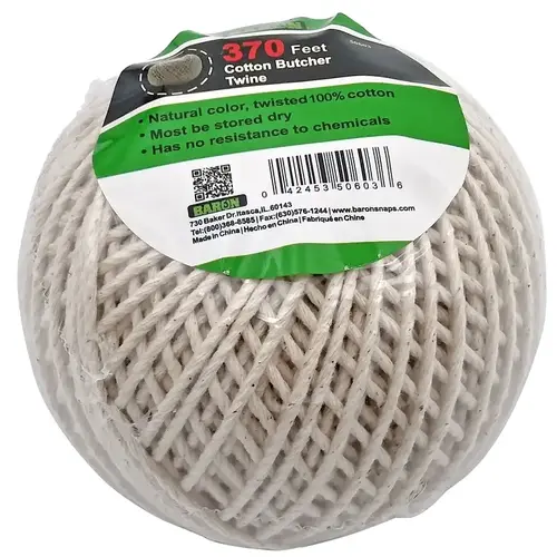 Butcher Twine, 1/8 in Dia, 370 ft L, 13 lb Working Load, Cotton, Brown