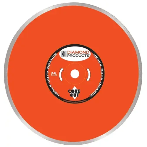 Heavy-Duty Blade, 10 in Dia, 5/8 in Arbor, Diamond Cutting Edge, Continuous Rim Orange Heavy-Duty Blade, 10 in Dia, 5/8 in Arbor, Diamond Cutting Edge, Continuous Rim Orange