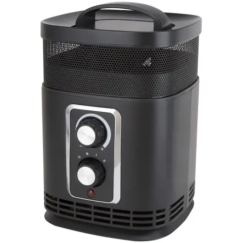360 deg Ceramic PTC Heater, 12.5 A, 120 V, 750/1500 W, 1500 W Heating, Black