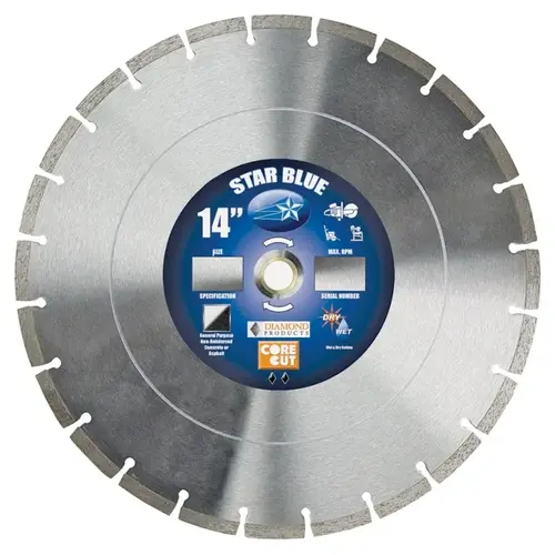 Circular Saw Blade, 14 in Dia, 1 in Arbor, Diamond Cutting Edge Circular Saw Blade, 14 in Dia, 1 in Arbor, Diamond Cutting Edge