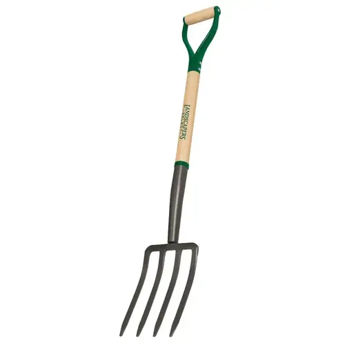 Garden Spading Fork, Steel Tine, 4 -Tine, Steel Tine, Gray, Wood Handle, 30 in L Handle Garden Spading Fork, Steel Tine, 4 -Tine, Steel Tine, Gray, Wood Handle, 30 in L Handle