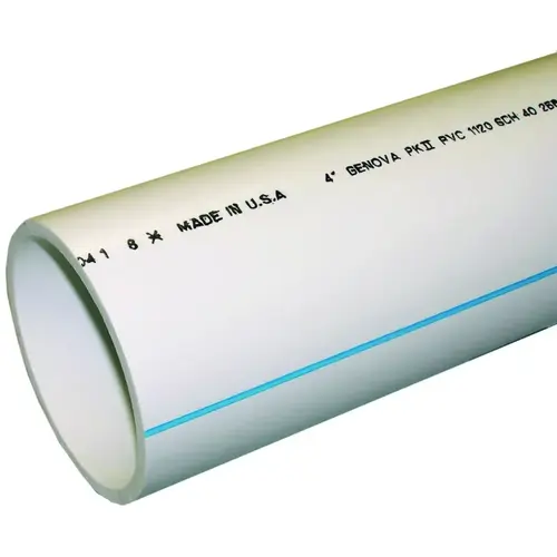 Pipe, 4 in, 20 ft L, SCH 40 Schedule, PVC, White - 240" Stock Length