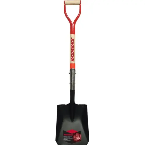 Square Point Shovel, Steel Blade, Wood Handle, D-Grip Handle, 41-1/8 in OAL