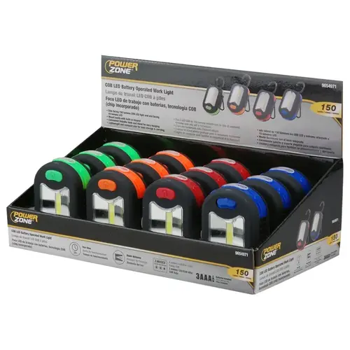 COB Work Light with Stand, 2-Lamp, LED Lamp, 150 Lumens, Red, Blue, Orange, Green - pack of 12