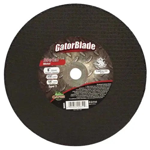 Cut-Off Wheel, 8 in Dia, 3/32 in Thick, 5/8 in Arbor Cut-Off Wheel, 8 in Dia, 3/32 in Thick, 5/8 in Arbor