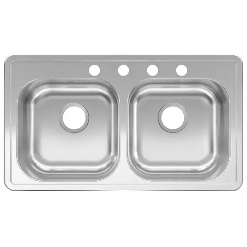 Kitchen Sink, 32-15/16 in OAW, 6 in OAD, 18-15/16 in OAH, Stainless Steel, 2-Bowl Kitchen Sink, 32-15/16 in OAW, 6 in OAD, 18-15/16 in OAH, Stainless Steel, 2-Bowl