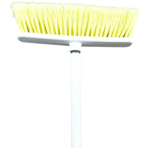 Household Broom, 10 in Sweep Face, Fiber Bristle, Yellow Bristle, Metal Handle
