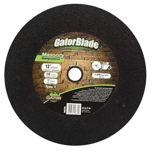 Cut-Off Wheel, 12 in Dia, 1/8 in Thick, 1 in Arbor Cut-Off Wheel, 12 in Dia, 1/8 in Thick, 1 in Arbor