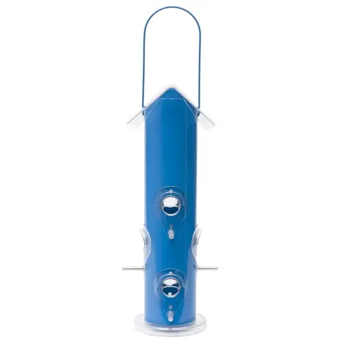 Wild Bird Feeder, 13-1/4 in H, 1 lb, Metal, Blue, Powder-Coated, Hanging Mounting