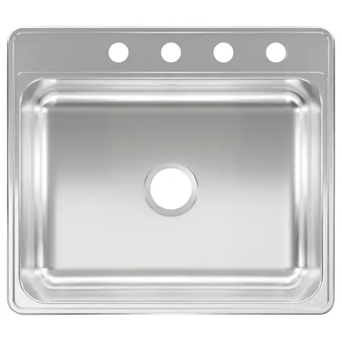 Kitchen Sink, 25 in OAW, 7 in OAD, 22 in OAH, Stainless Steel, Topmount/Drop-In Mounting, 1-Bowl