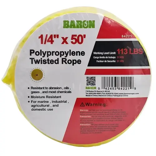 Baron 84221 Rope, 1/4 in Dia, 50 ft L, 113 lb Working Load ...