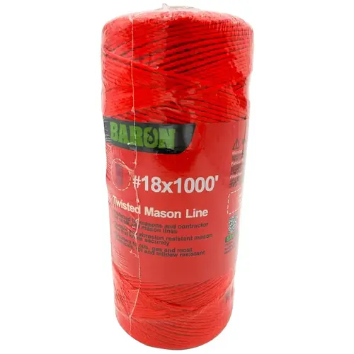 Twisted Mason Line, #18 Dia, 1000 ft L, 13 lb Working Load, Nylon, Orange Twisted Mason Line, #18 Dia, 1000 ft L, 13 lb Working Load, Nylon, Orange